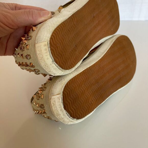 Kim & Kozi Hippie Bling Canvas Rasta Stripes Studs Sculls Loafers Sz 8 - Picture 5 of 8